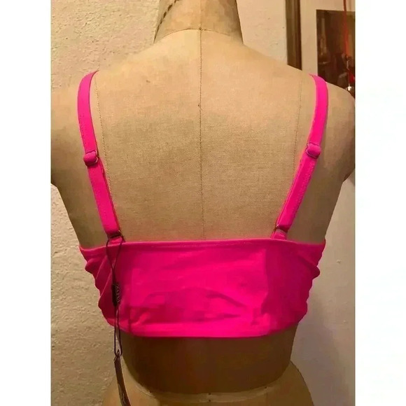 Sheer Mesh Deep Plunge Tankini Bikini Swimsuit Top Pink NWT Size XL - Picture 5 of 8